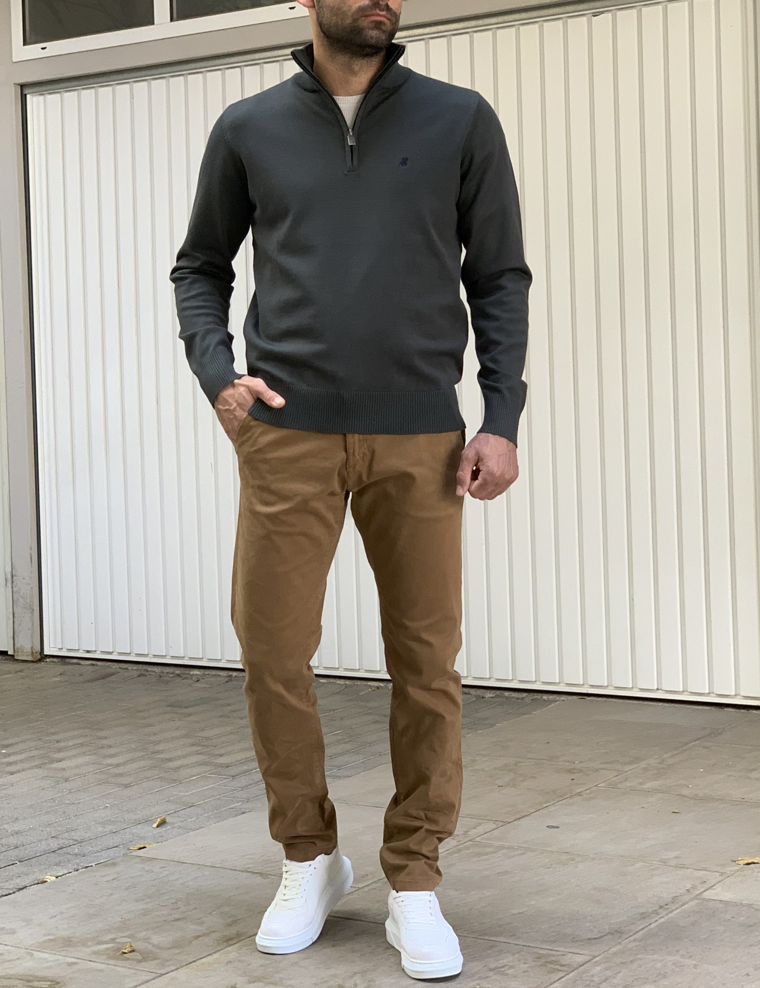 US Grand Polo ανδρικό κυπαρισσί πλεκτό πουλόβερ με γιακά USTR202P φωτογραφία